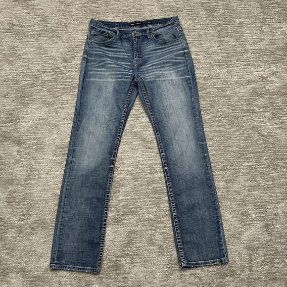 BKE Tyler Straight Jeans Mens 36x36 Blue Denim Straight Leg Whiskered Faded - Picture 1 of 12